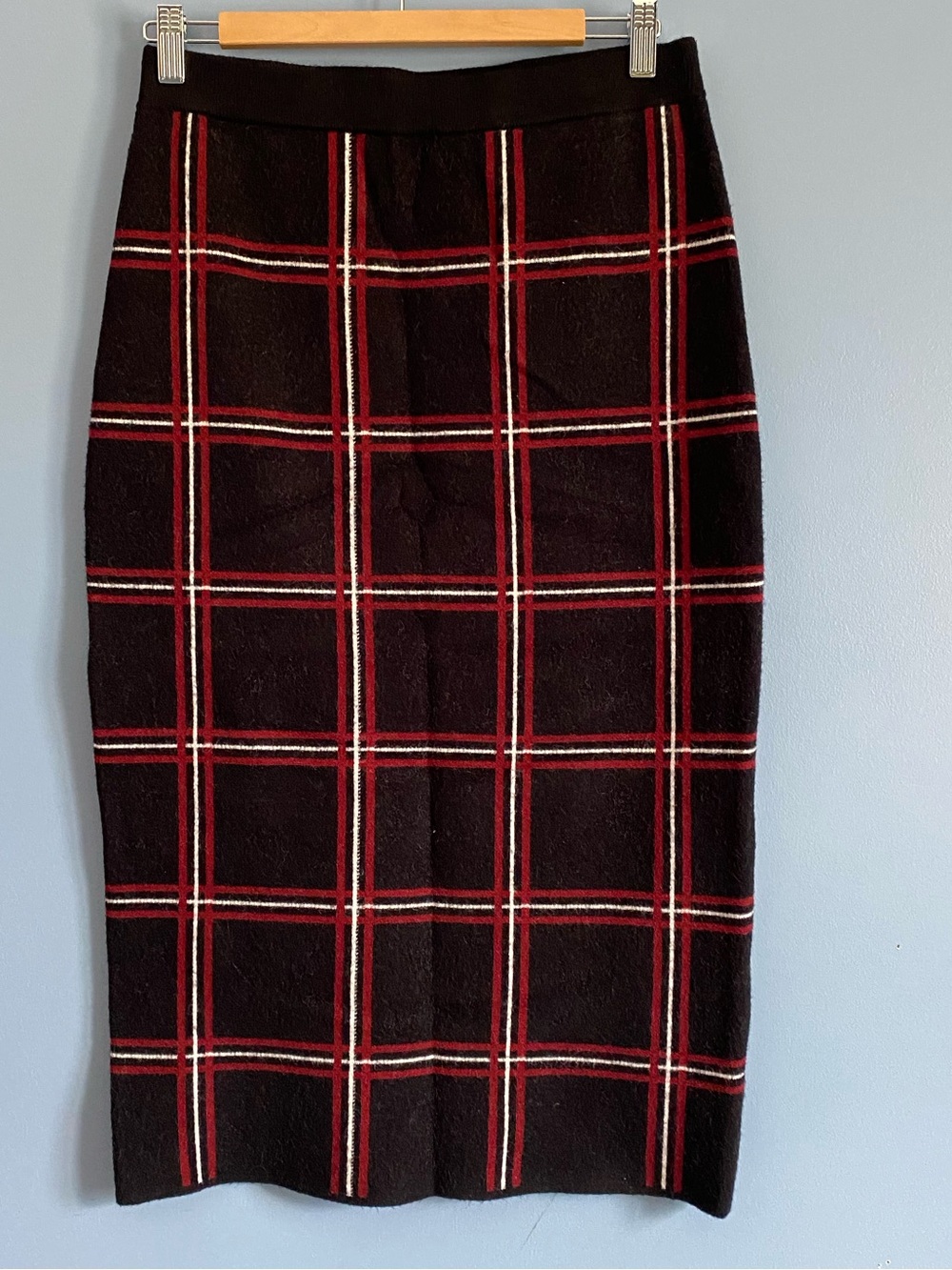 Tahari Classic Black Plaid Pencil Skirt with Red and White Windowpane